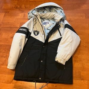 VINTAGE NFL Raiders Jacket Triple Fat Goose Down Parka Puffer NFL XL SAMPLE